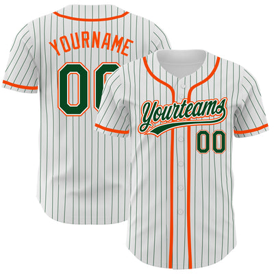 Custom White Green Pinstripe Green-Orange Authentic Baseball Jersey