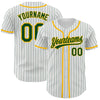 Custom White Green Pinstripe Green-Gold Authentic Baseball Jersey