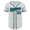 Custom White Teal Pinstripe Black Authentic Baseball Jersey