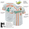 Custom White Teal Pinstripe Teal-Orange Authentic Baseball Jersey