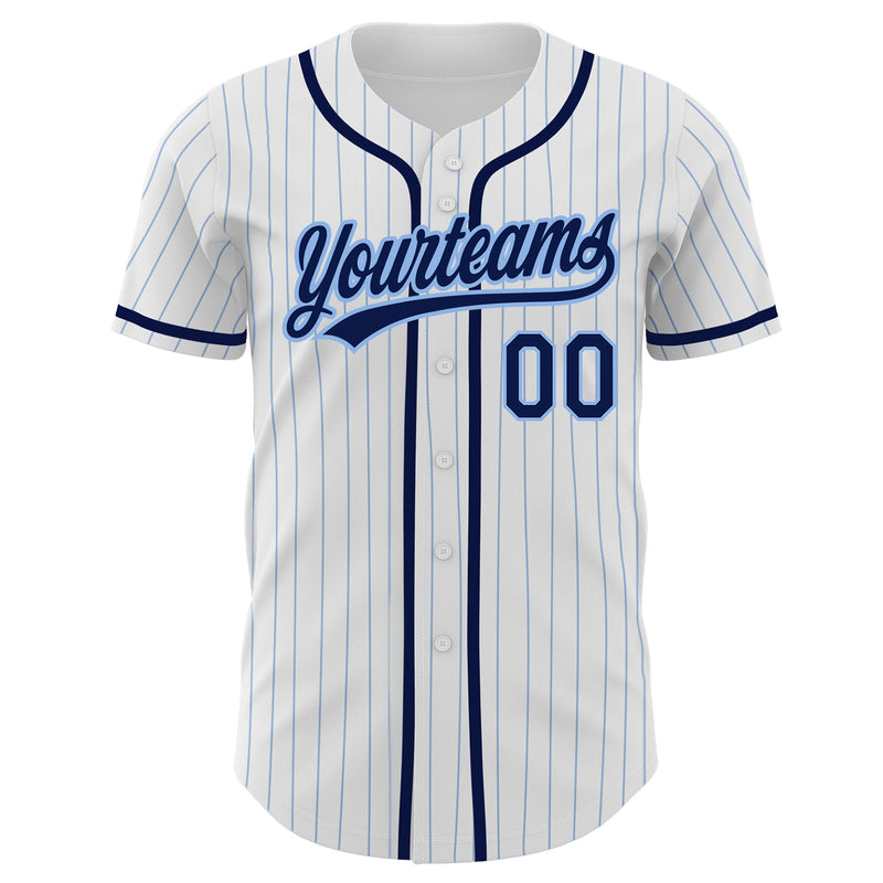 Custom Personalized White Light Blue Strip Light Blue Navy Baseball Jersey  – Teepital – Everyday New Aesthetic Designs