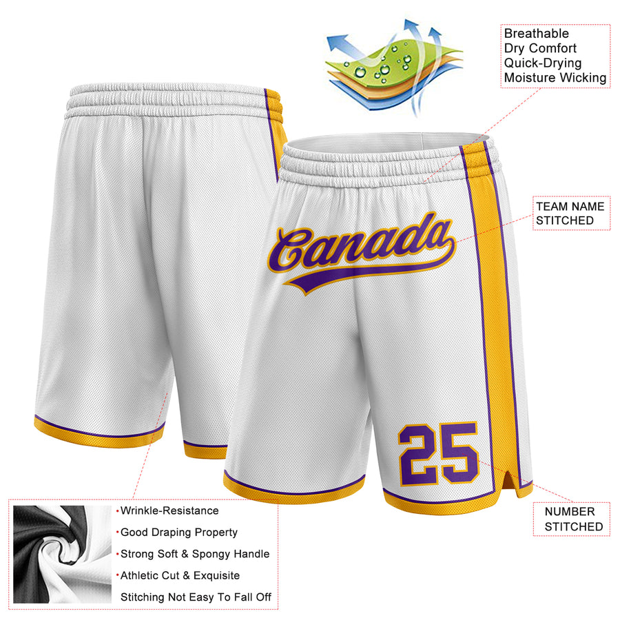 Custom White Purple-Gold Authentic Basketball Shorts