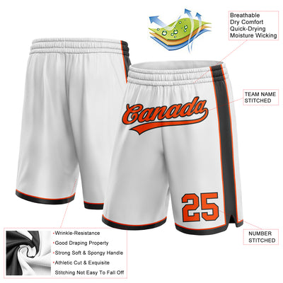 Custom White Orange-Black Authentic Basketball Shorts