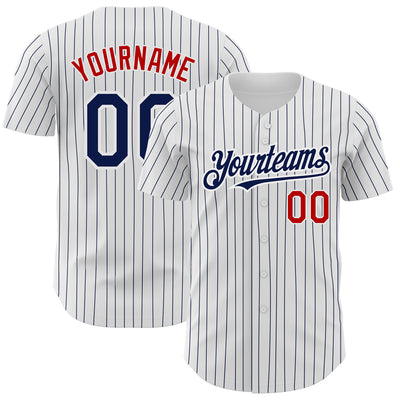 Custom Pinstripe Baseball Jersey White Red Red-Black Authentic - FansIdea