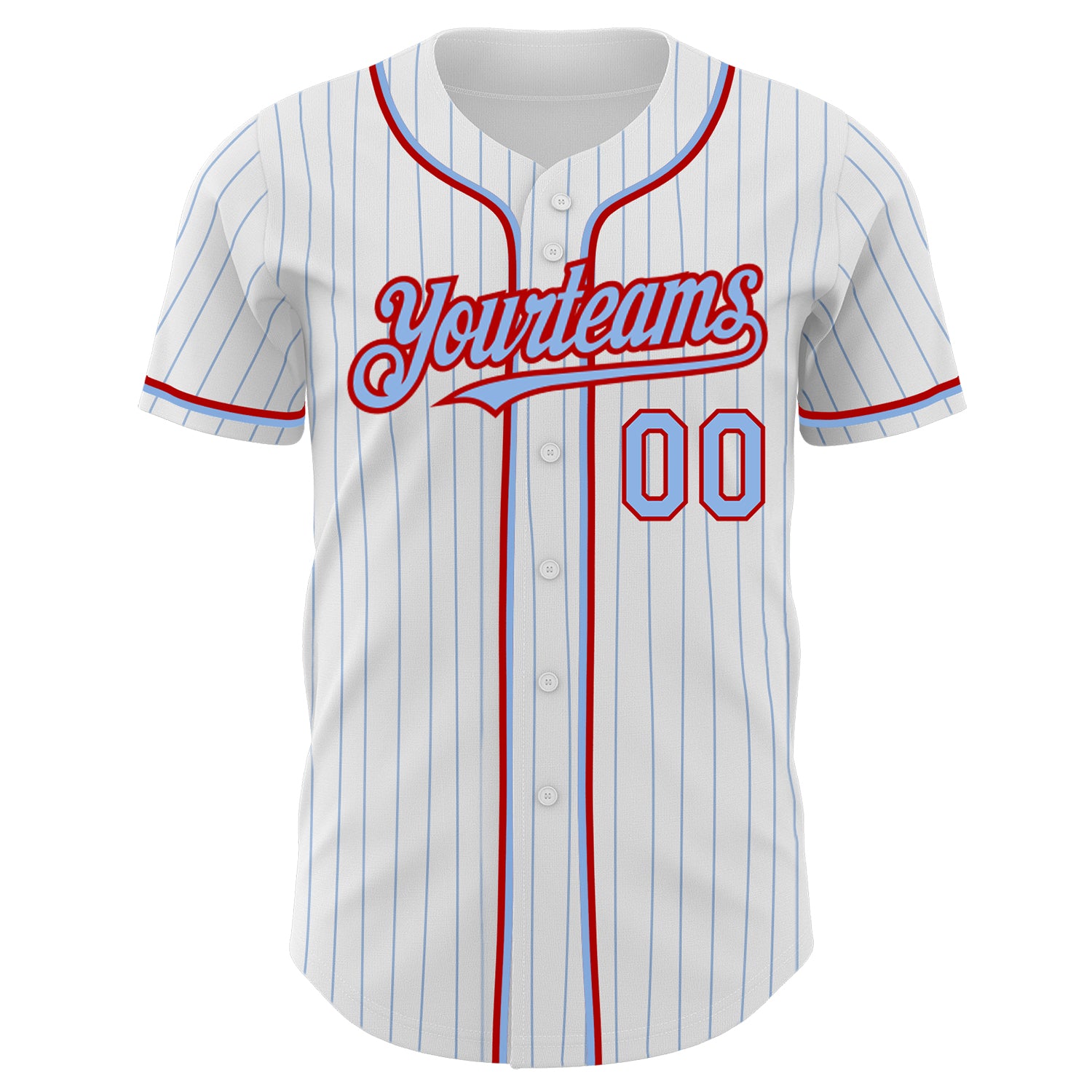 Custom Pinstripe Baseball Jersey White Light Blue Light Blue-Red Authentic  - FansIdea