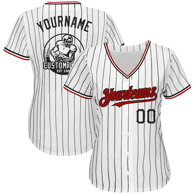 Custom Pinstripe Baseball Jersey Black Red Red-White Authentic - FansIdea