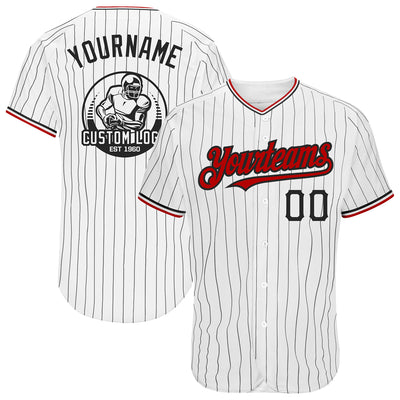 Custom Pinstripe Baseball Jersey White Black Black-Gray Authentic - FansIdea