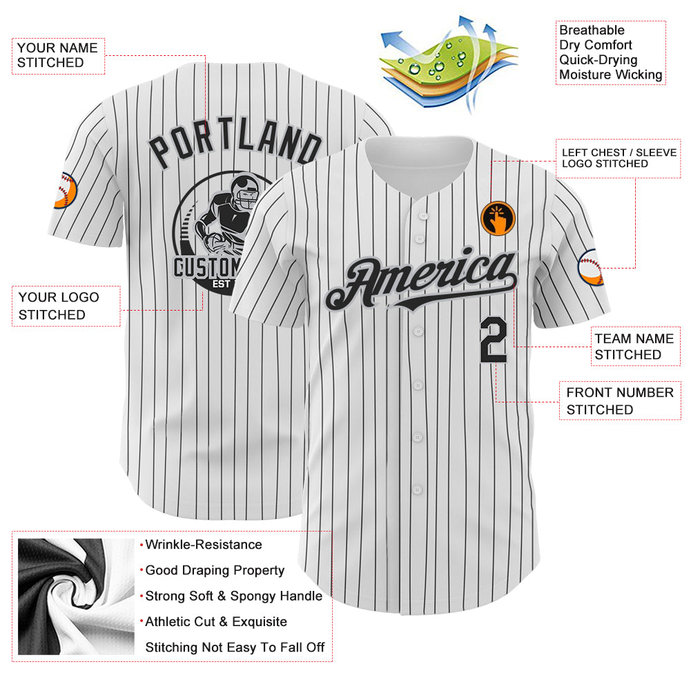 Custom White Black Pinstripe Black-Gray Baseball Jersey – FanCustom