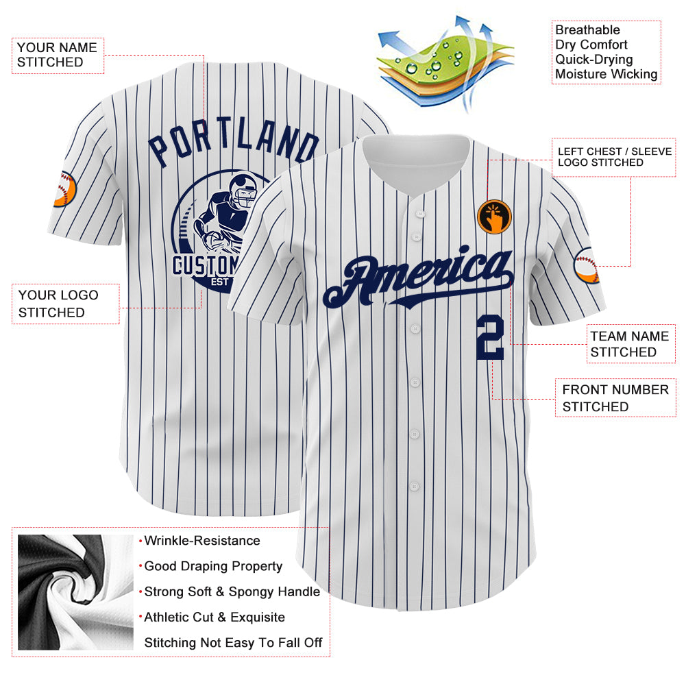 Custom White Navy Pinstripe Navy Authentic Baseball Jersey Sale