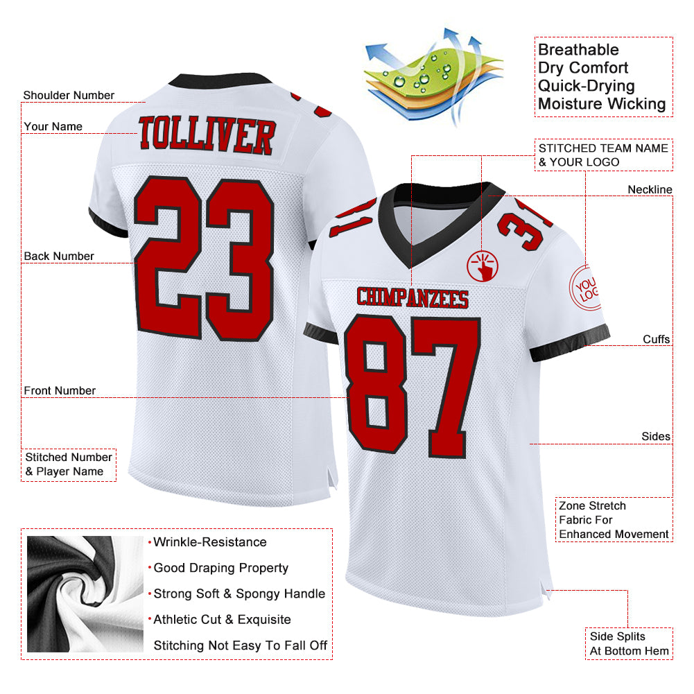 Custom White Red-Black Mesh Authentic Football Jersey