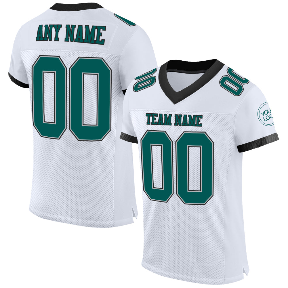 Custom White Midnight Green-Black Mesh Authentic Football Jersey