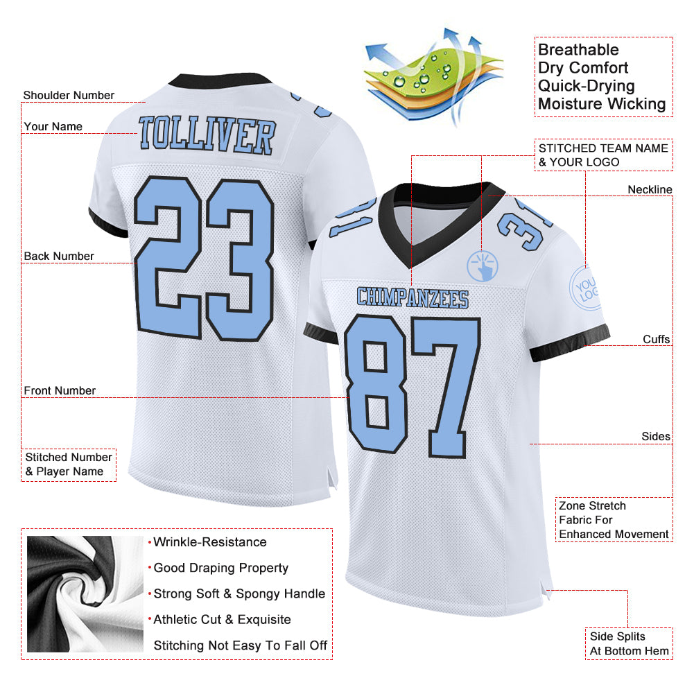 Custom Black Black-Light Blue Mesh Authentic Football Jersey