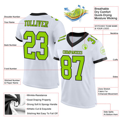 Custom White Neon Green-Black Mesh Authentic Football Jersey