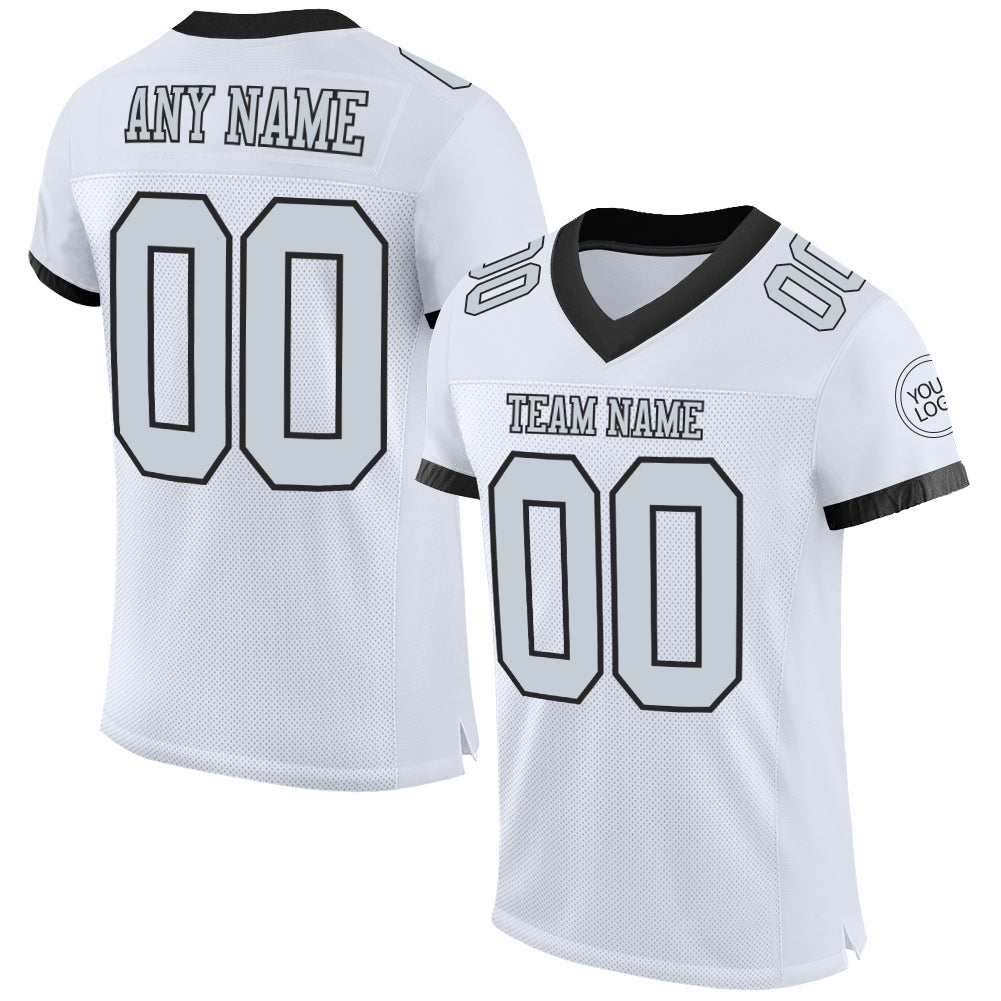 Cheap Custom White Silver-Green Mesh Authentic Football Jersey