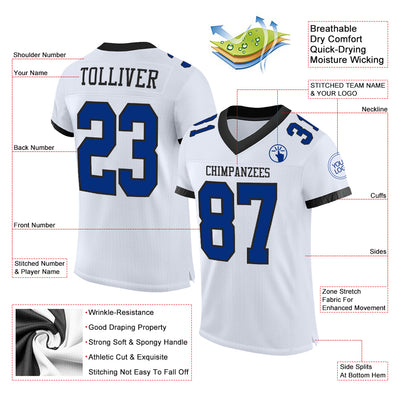 Custom White Royal-Black Mesh Authentic Football Jersey