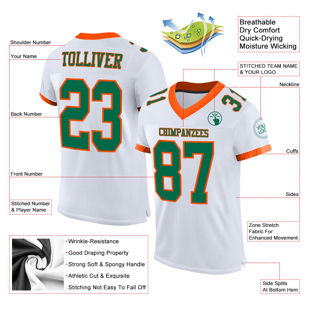 Custom Green Orange-White Mesh Authentic Football Jersey