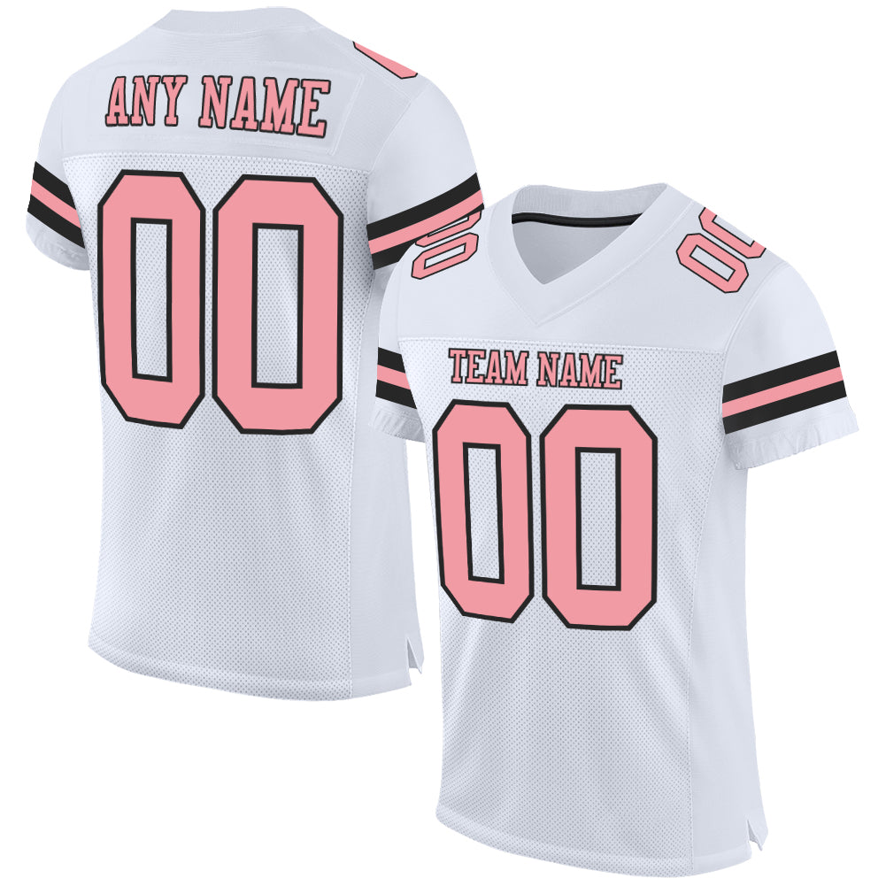 Custom White Football Jersey Pink-Kelly Green Mesh Authentic - FansIdea