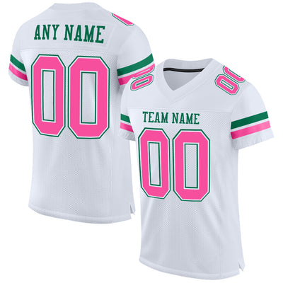 Custom Grass Green Pink-White Mesh Authentic Football Jersey Men's Size:L