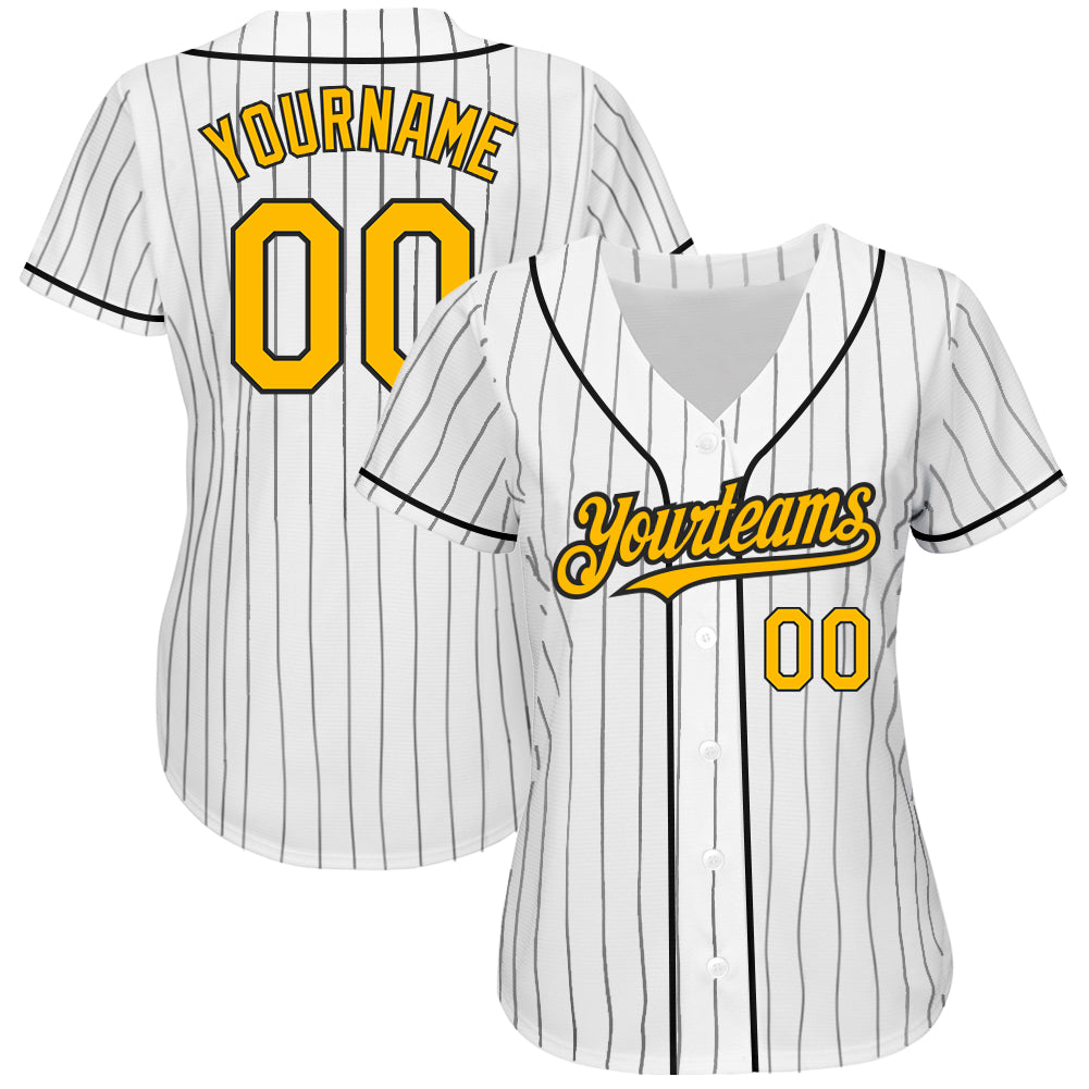 Custom Black Gold Pinstripe Black-Gold Authentic Baseball Jersey