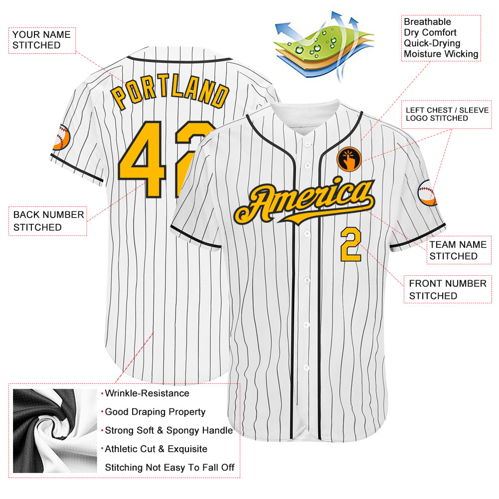 Custom Team Gold Baseball Authentic White Jersey Black