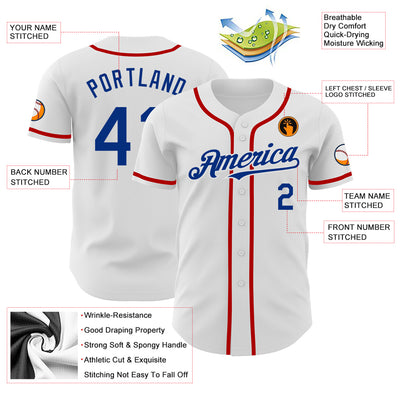 Custom White Royal-Red Authentic Baseball Jersey