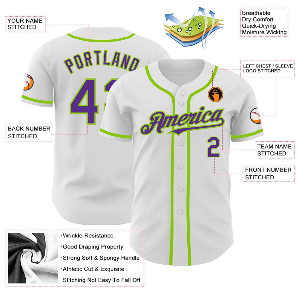 Custom Baseball Jersey White Purple-Neon Green Authentic Women's Size:S