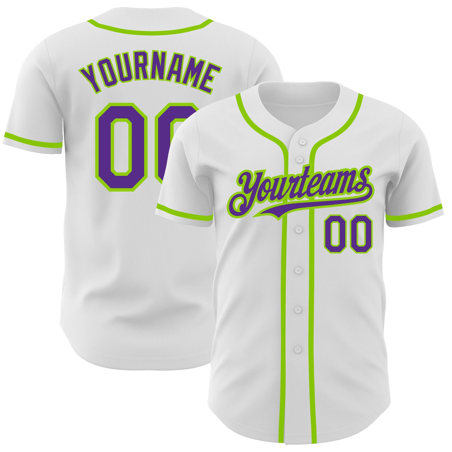 Custom Neon Green Purple-White Authentic Baseball Jersey