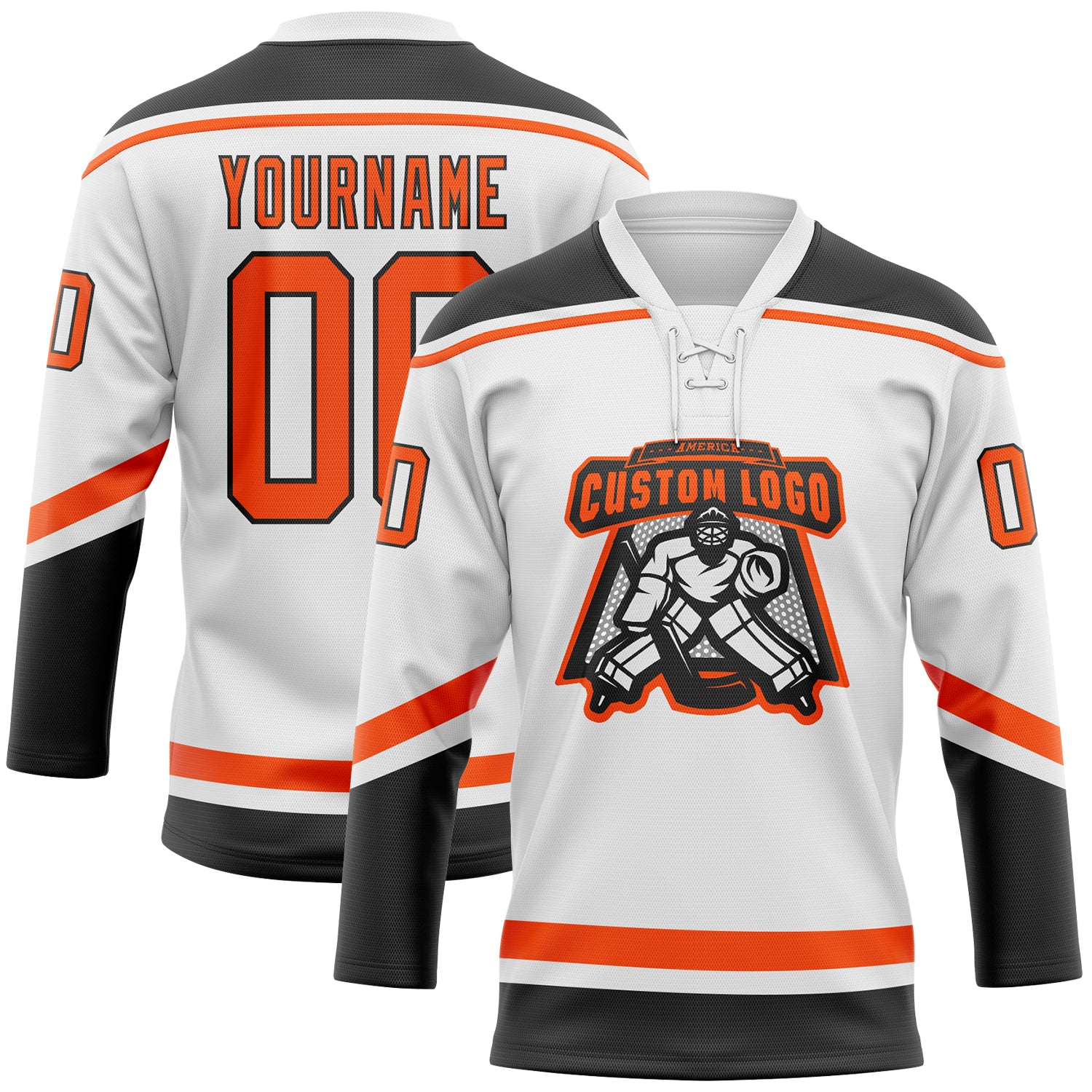 Black Orange Sublimated Custom Hockey Jerseys with Laces | YoungSpeeds