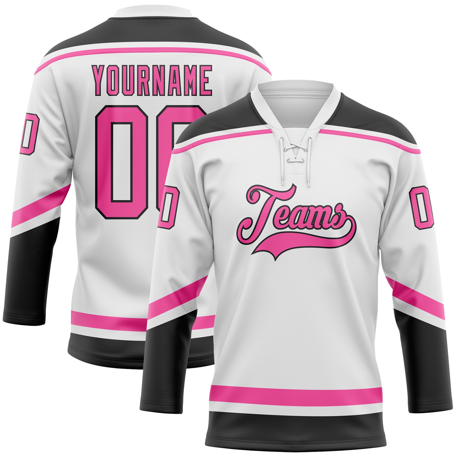 Custom Pink White-Black Hockey Jersey