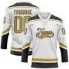 Custom White Old Gold-Black Hockey Lace Neck Jersey