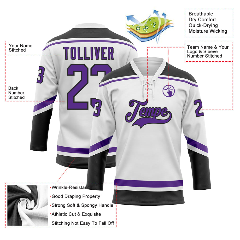 Custom Purple White-Black Hockey Lace Neck Jersey Discount