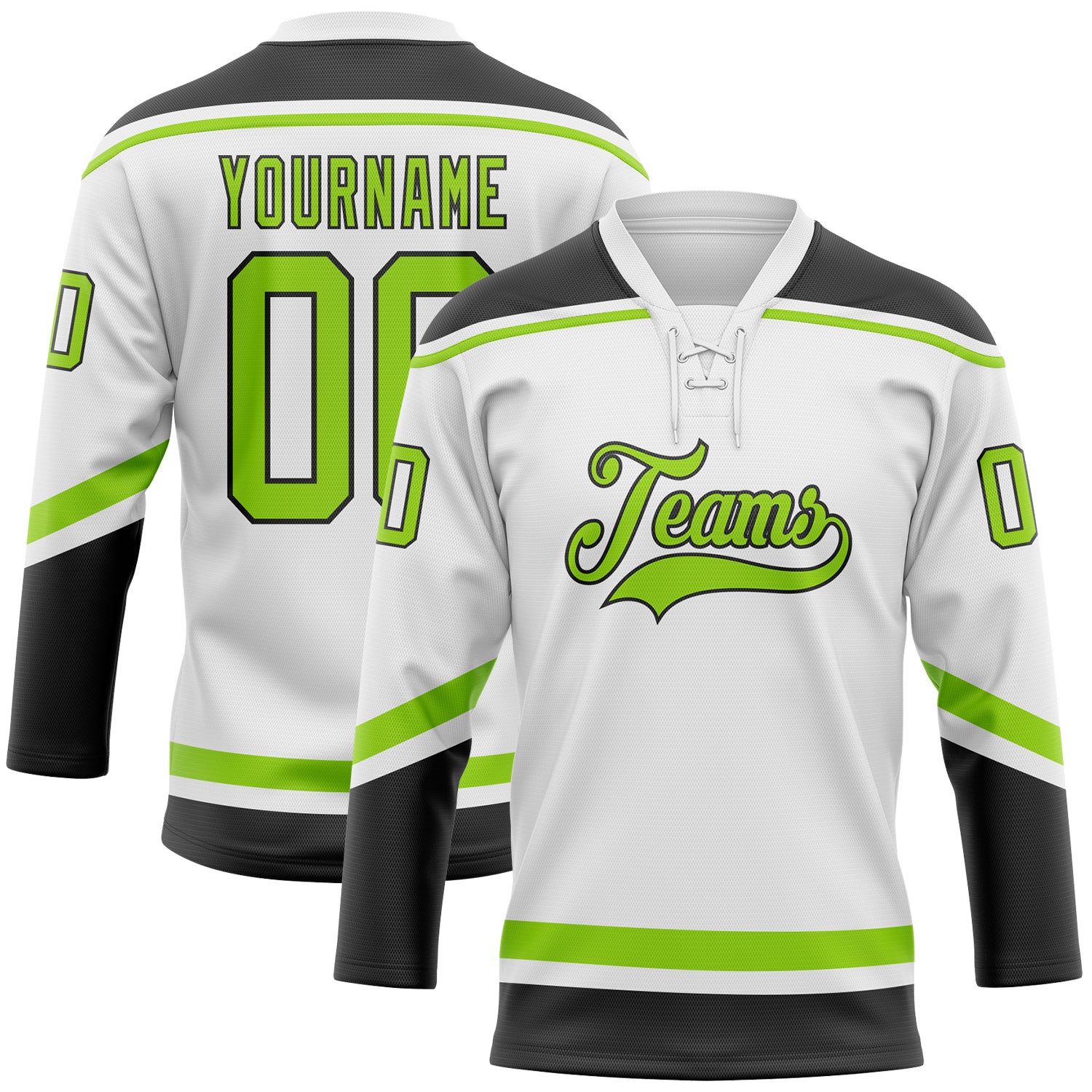 Custom Neon Green Black-White Hockey Jersey