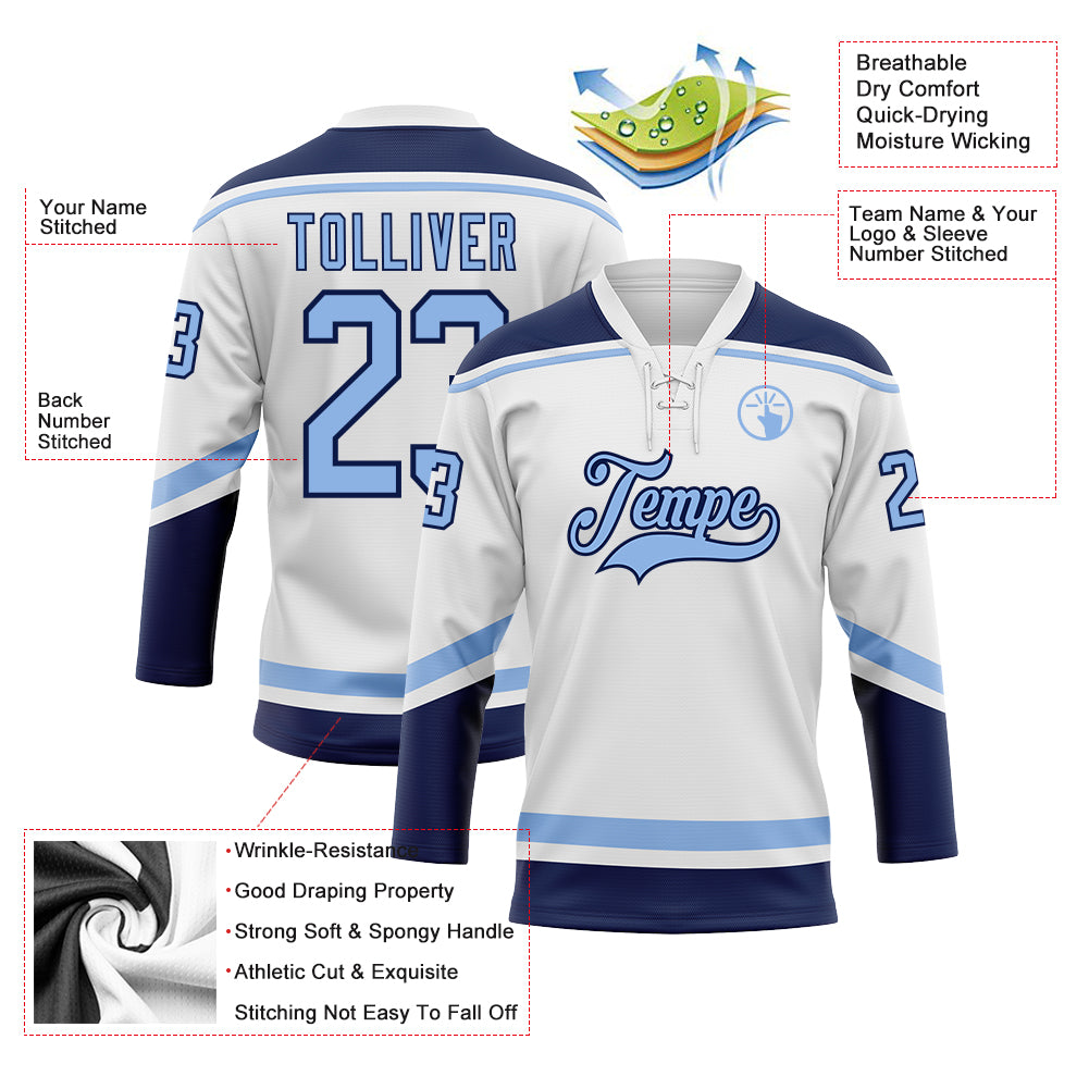 Custom Royal White-Light Blue Hockey Jersey - Personalized Name, Number,  Team Logo