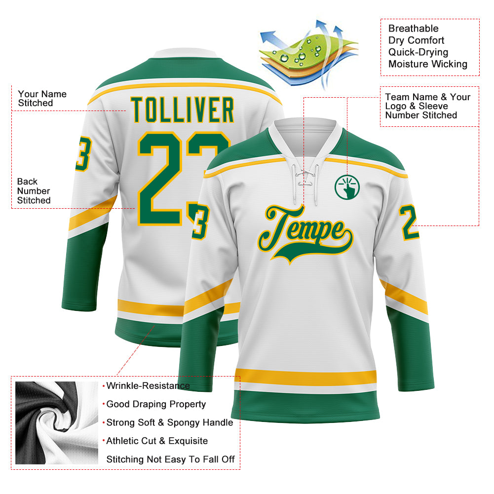 Custom lace neck Hockey Lace Neck Jersey White Pink-Kelly Green