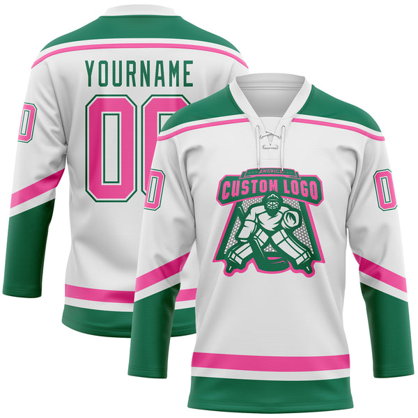 Custom Pink Green-White Hockey Jersey Discount