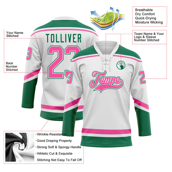 Custom Hockey Jersey Kelly Green White-Pink Hockey Lace Neck Jersey Women's Size:S