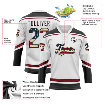 Custom White Hockey Jersey Maroon - FansIdea