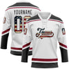 Custom White Vintage USA Flag Black-Maroon Hockey Lace Neck Jersey