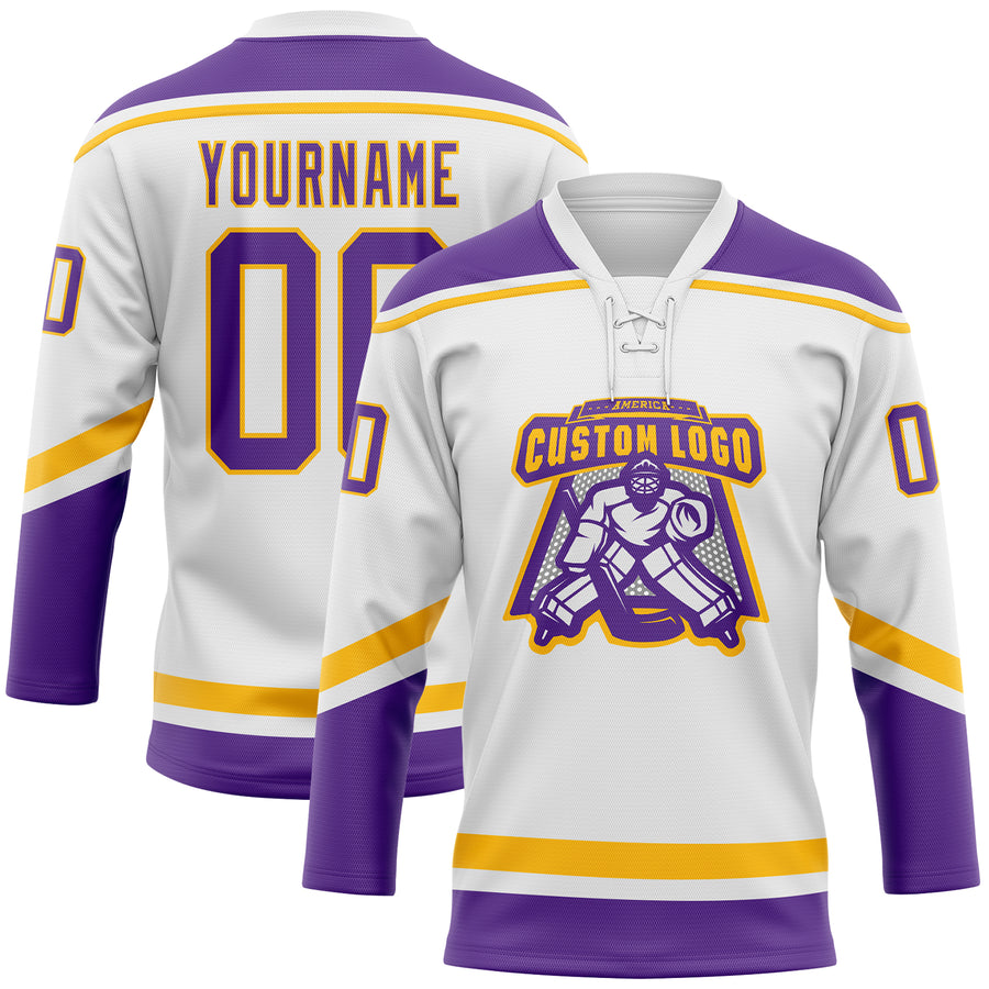 Cheap Custom Gold Purple-White Hockey Jersey Free Shipping