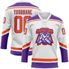 Custom White Orange-Purple Hockey Lace Neck Jersey