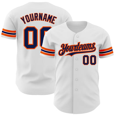 Custom White Navy-Orange Authentic Baseball Jersey