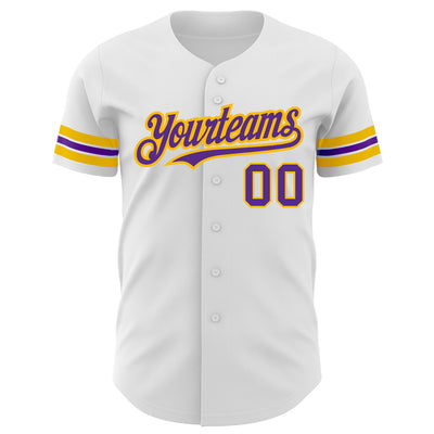 Custom White Purple-Gold Authentic Baseball Jersey