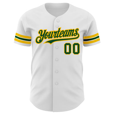 Custom White Green-Gold Authentic Baseball Jersey