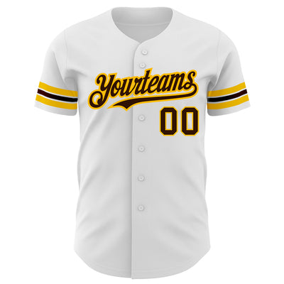 Custom White Brown-Gold Authentic Baseball Jersey