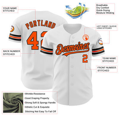 Custom White Orange-Black Authentic Baseball Jersey