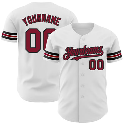 Custom White Crimson-Black Authentic Baseball Jersey