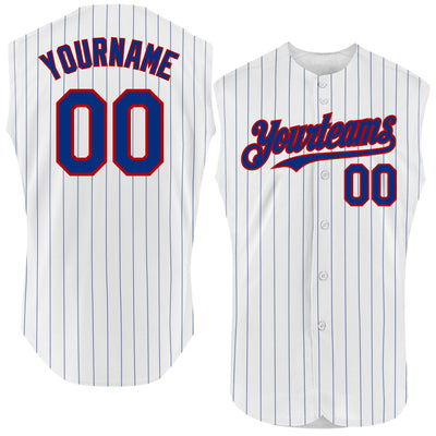 Custom White Royal Pinstripe Orange Authentic Sleeveless Baseball Jersey