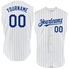 Custom White Royal Pinstripe Light Blue Authentic Sleeveless Baseball Jersey