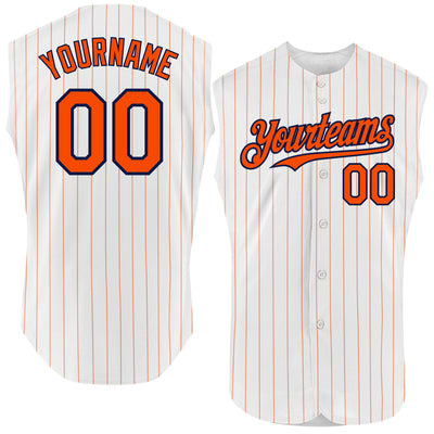 Custom White Orange Pinstripe Black Authentic Sleeveless Baseball Jersey