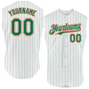 Custom White Kelly Green Pinstripe Gold Authentic Sleeveless Baseball Jersey